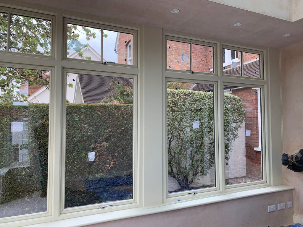 New cream-painted windows and fanlights inside the Harpenden orangery