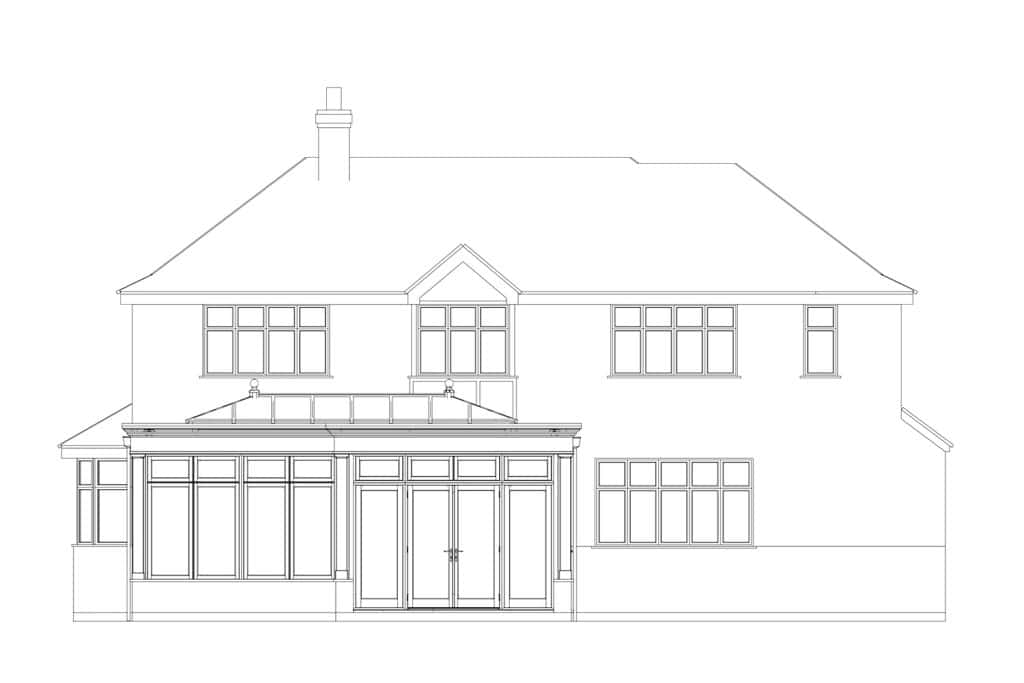 Front elevation drawing of the proposed timber orangery at the Harpenden house