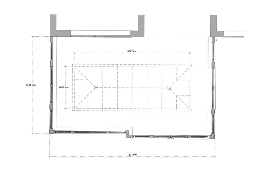 Plan drawing showing the proposed orangery footprint and central roof lantern