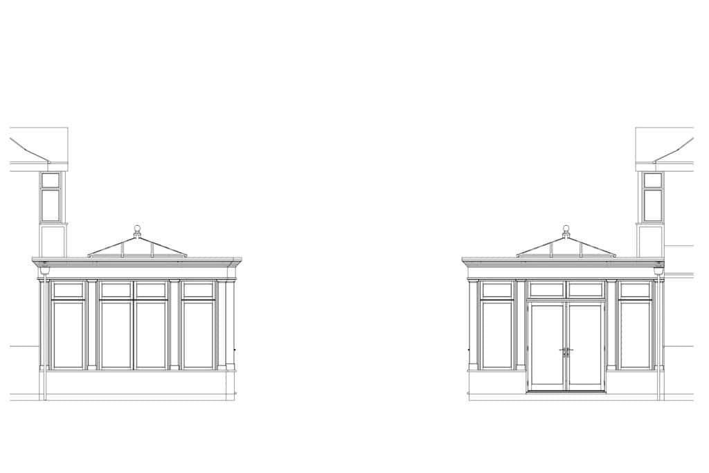 Side elevation drawings of the proposed Harpenden orangery and roof lantern