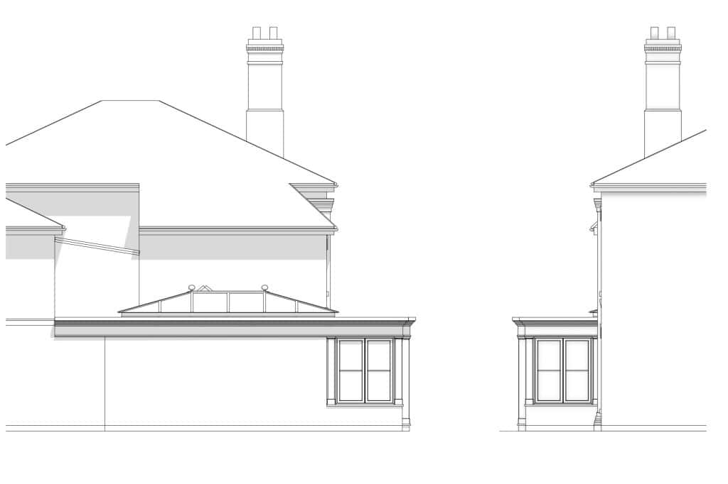 CAD drawing showing the proposed orangery alongside the Victorian villa