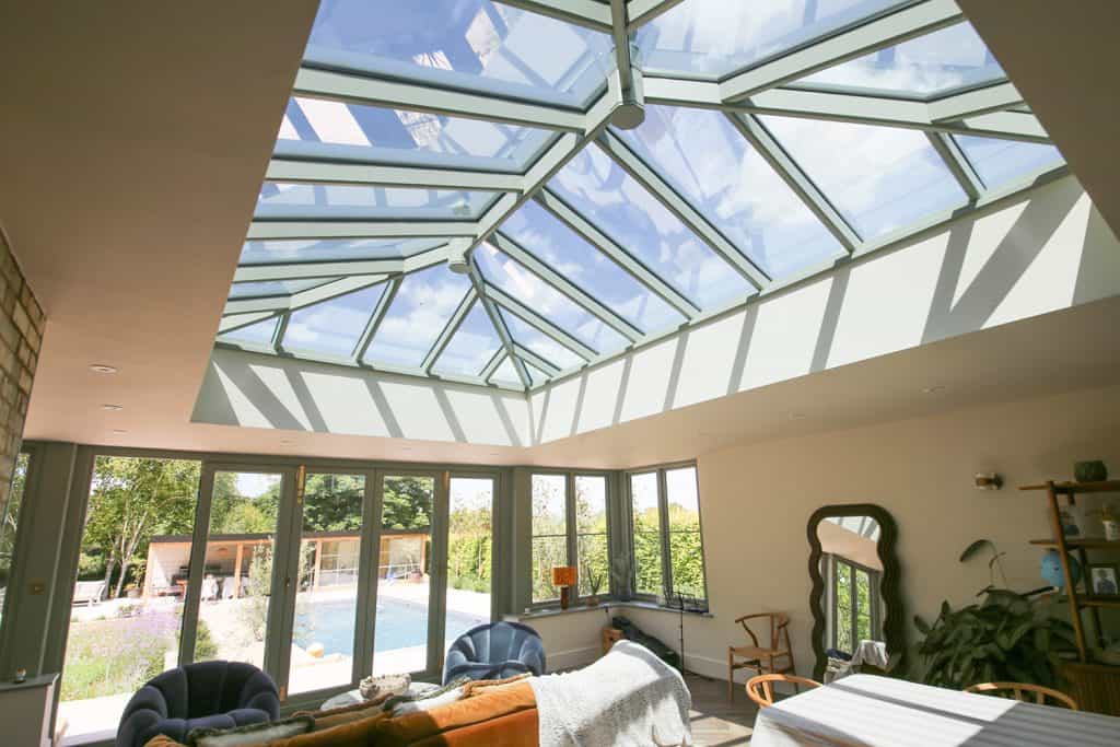 Glazed roof lantern bringing light into the completed orangery