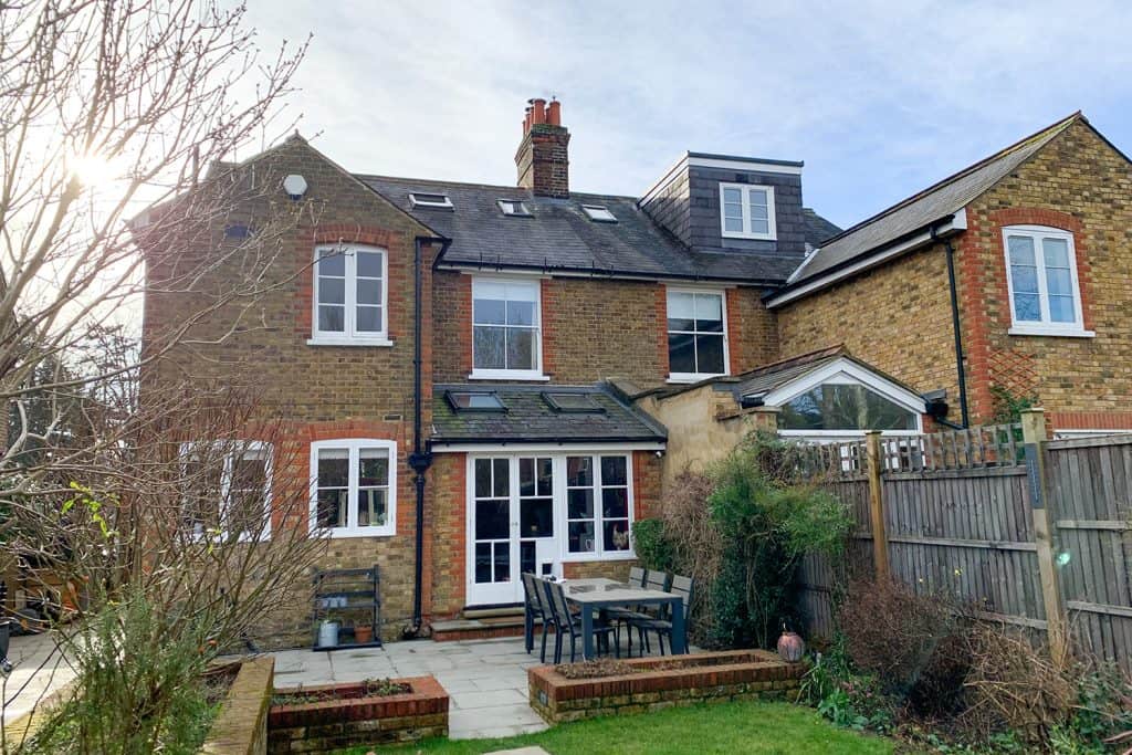 Victorian house with its original slate roof lean-to before the orangery was built